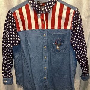 Women's Patriotic Button Down Shirt - Red, White, and Blue